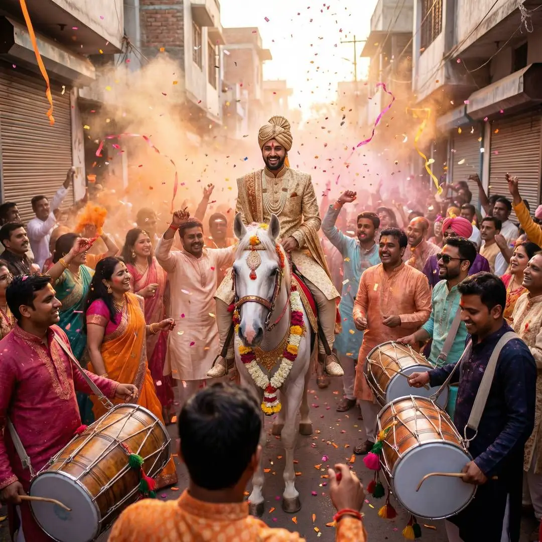 Energetic Baraat procession